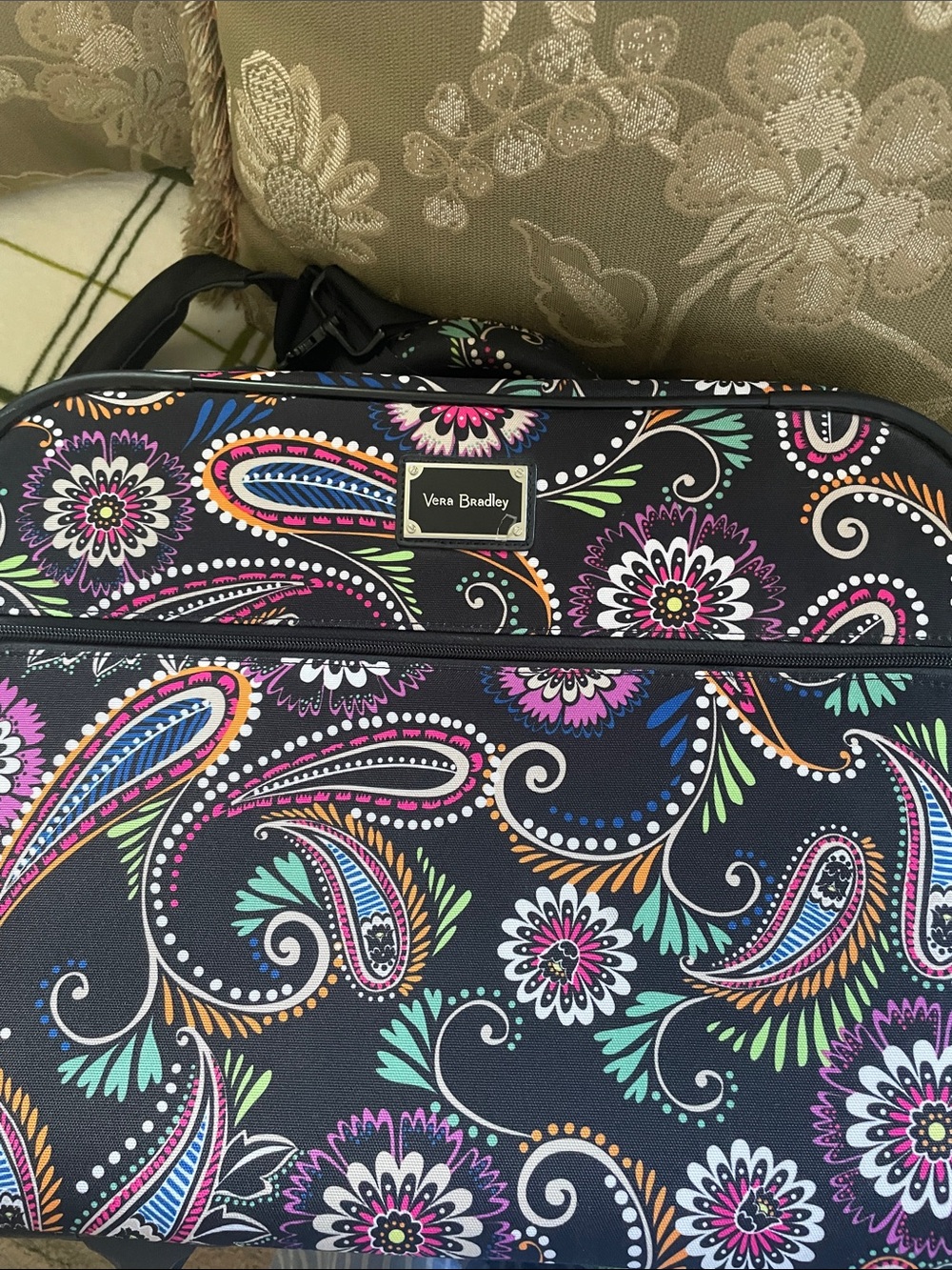 Vera Bradley Black Paisley Rolling Carry-On with Pink & Teal Accents - Picture 2 of 3
